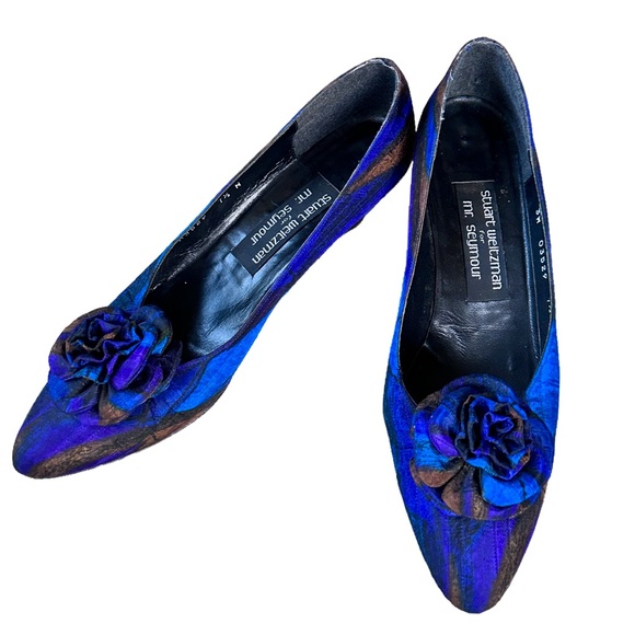 Stuart Weitzman Shoes - Vintage 1980's Stuart Weitzman Silk and Leather Colorful Pumps Size 7.5 N